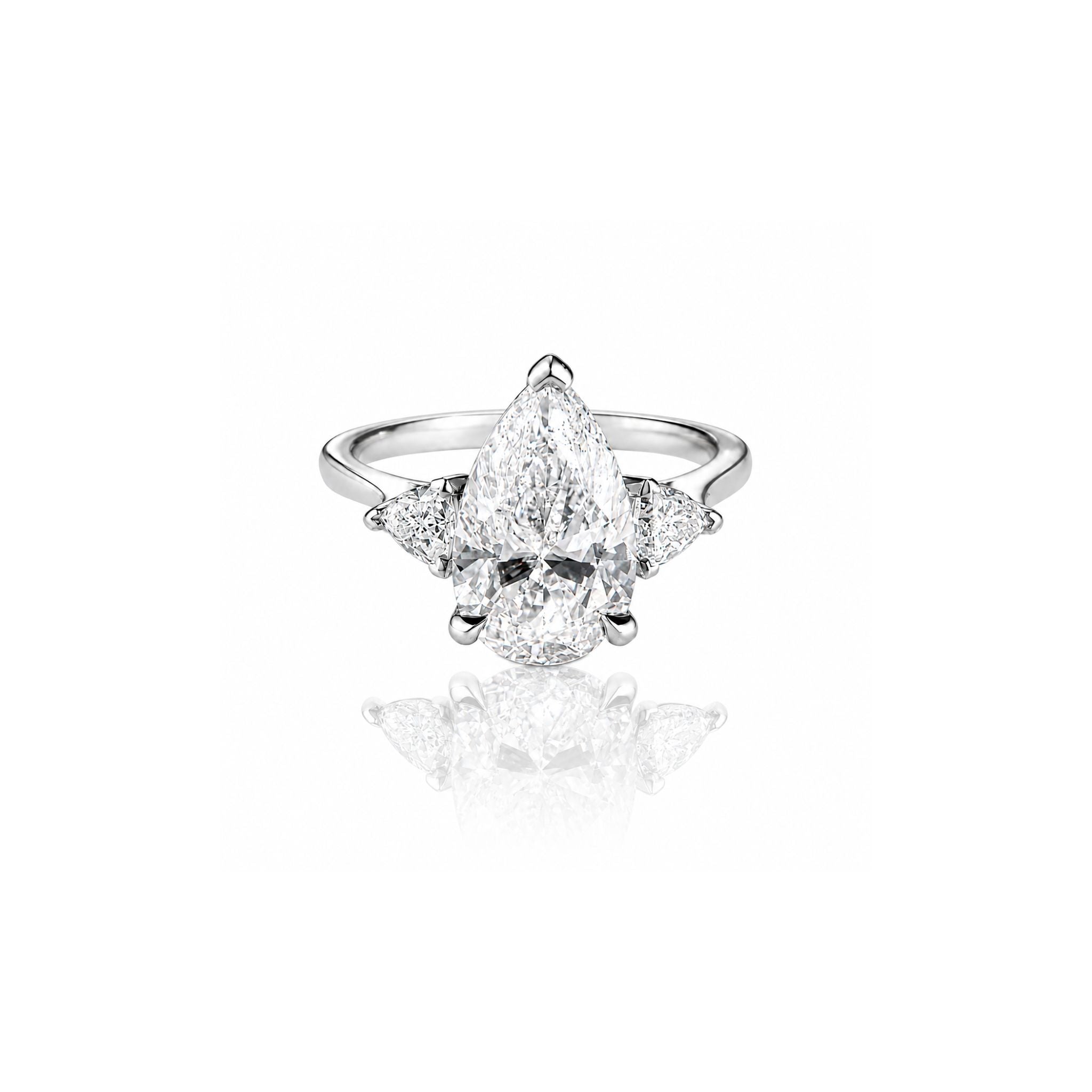 Pear Ring with White Side Stones