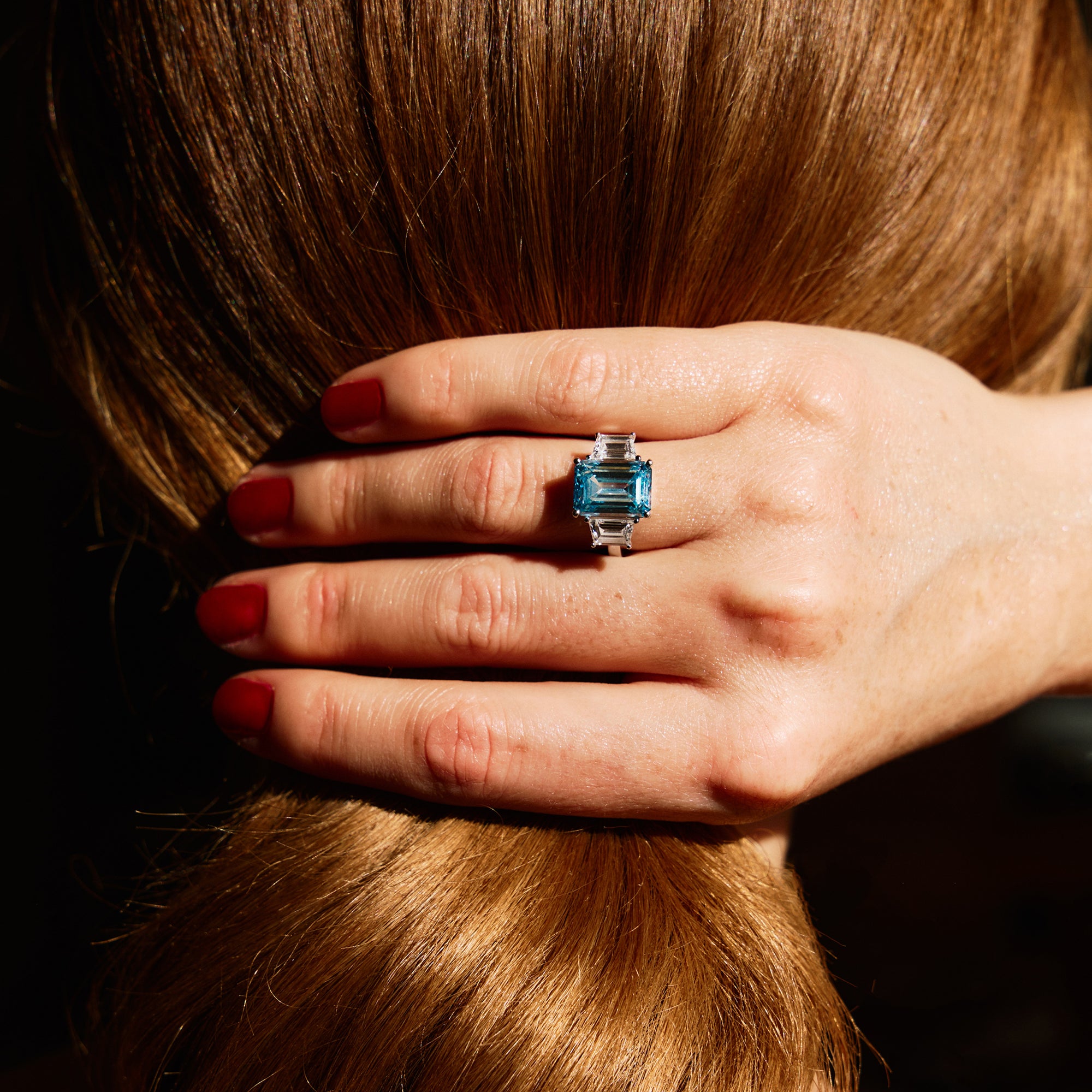 Blue Emerald Cut with white sides