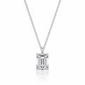 Diamond necklace with emerald-cut pendant on a white background